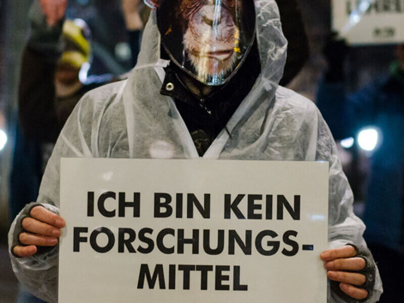 Demonstration gegen Tierversuche.