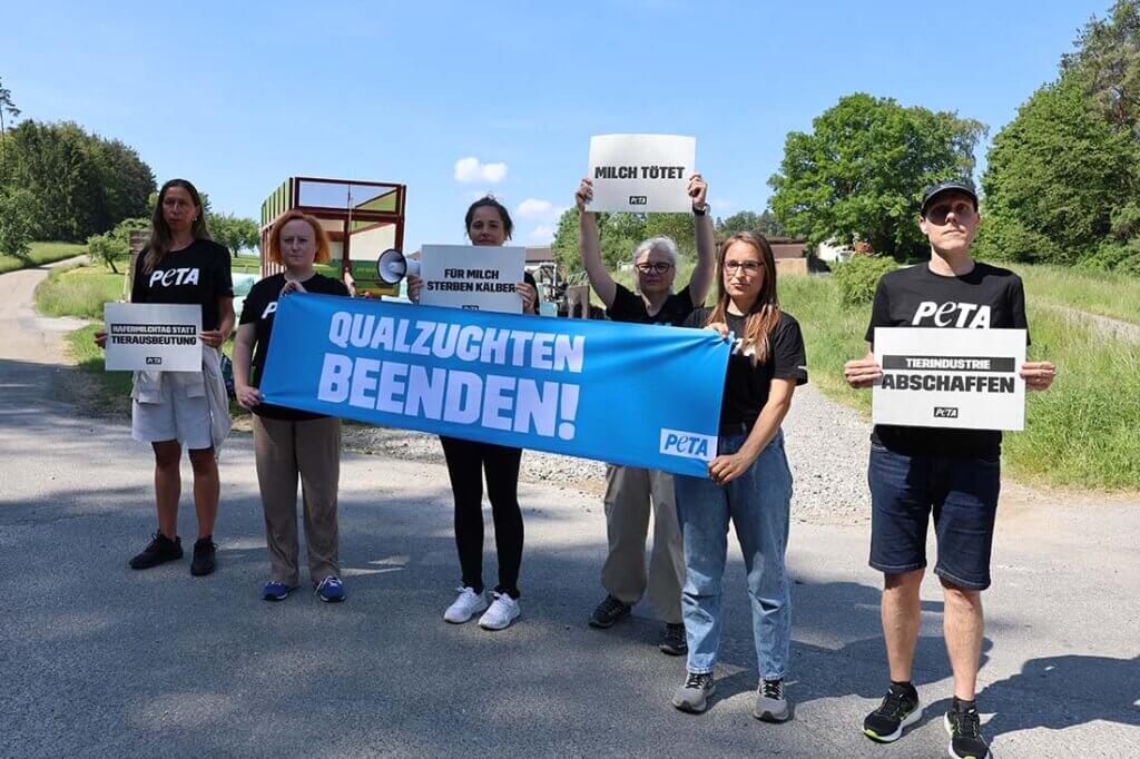 PETA Demonstration gegen Milch und Qualzuchten bei Kuehen.